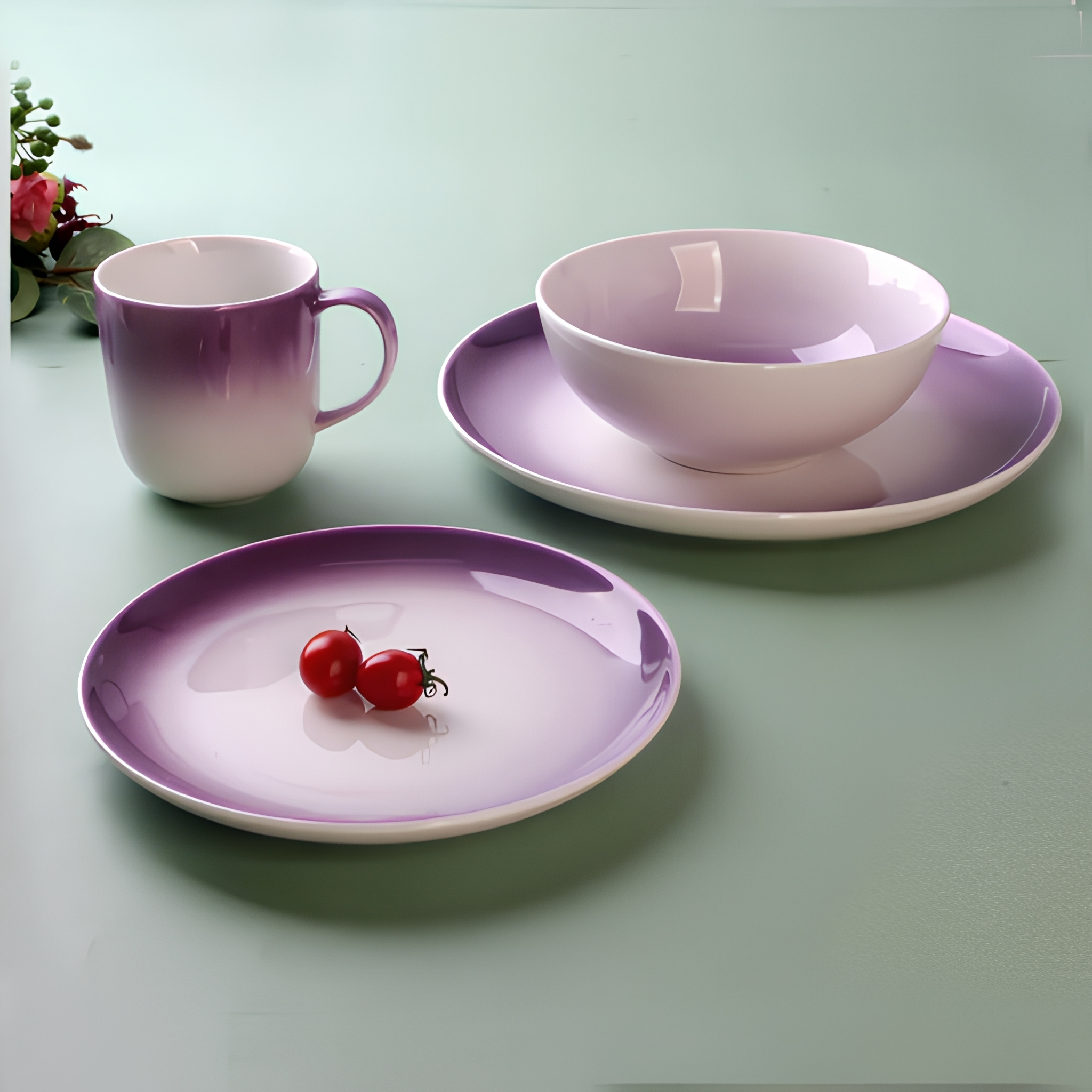 ceramic stoneware home and kitchen bulk combo set 4 puestos 16 piezas dishes plates mugs bowls for buffet household utensils
