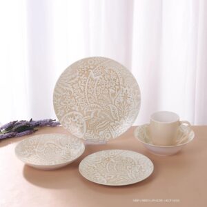 New Bone China Manufacturer Tableware Set with Boho Paisley Decorative Dinner Set with Coupe Shape and Muted Color for Home Use