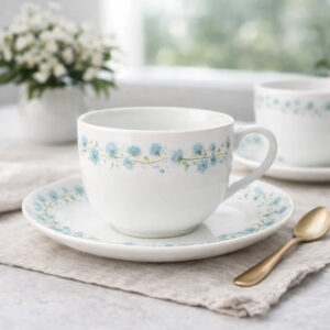 Wholesale 12-Piece Blue Floral New Bone China Cup and Saucer Set | YZC Ceramics