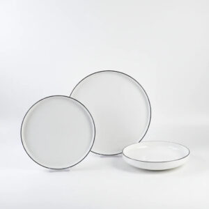 New Bone China Dinnerware Supplier Ceramic Tableware Set with Minimalist Black Line for OEM Design for Lifestyle Dining Home