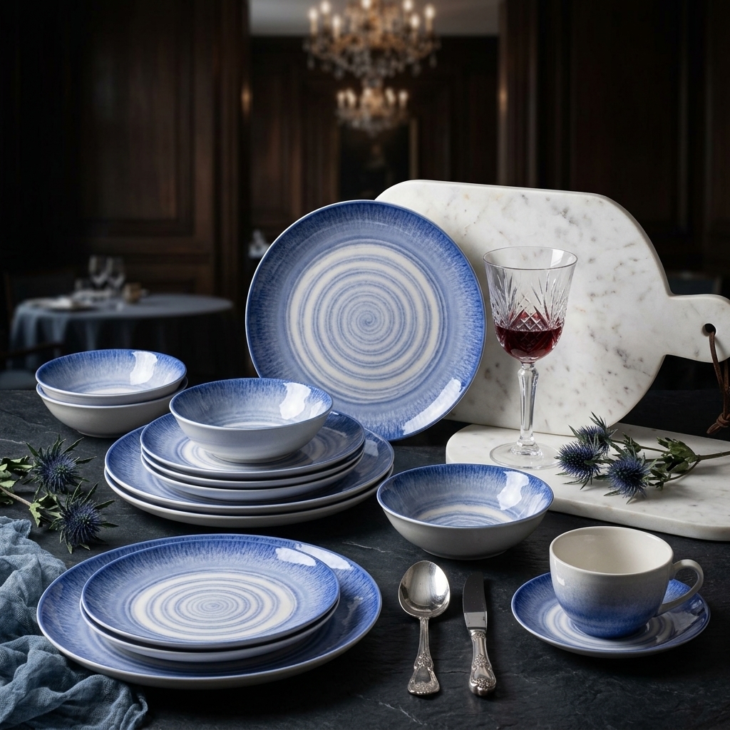 nordic stoneware blue tide swirl dinner set | yzc ceramics