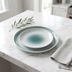 contemporary ombre blue gradient stoneware 16 piece dinner set | yzc ceramics