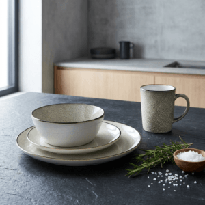 classical rustic reactive glaze 16 piece stoneware dinner set | yzc ceramics