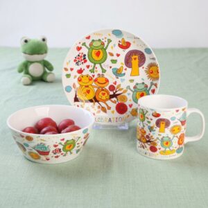playful frog pattern kids 3 piece new bone china dinnerware set | yzc ceramics